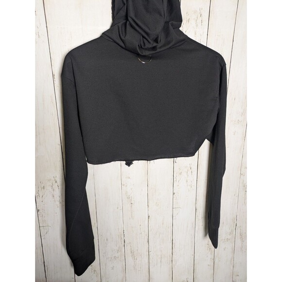 Black Cropped Hoodie Size Small Goth Y2K Streetwear Punk Baddie Grunge Alt - Picture 4 of 8